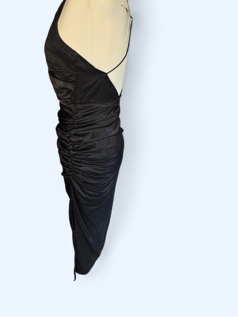 Kittenish Black Ruched Midi Slip Dress size zip hook and eye size xtra small - Picture 4 of 11